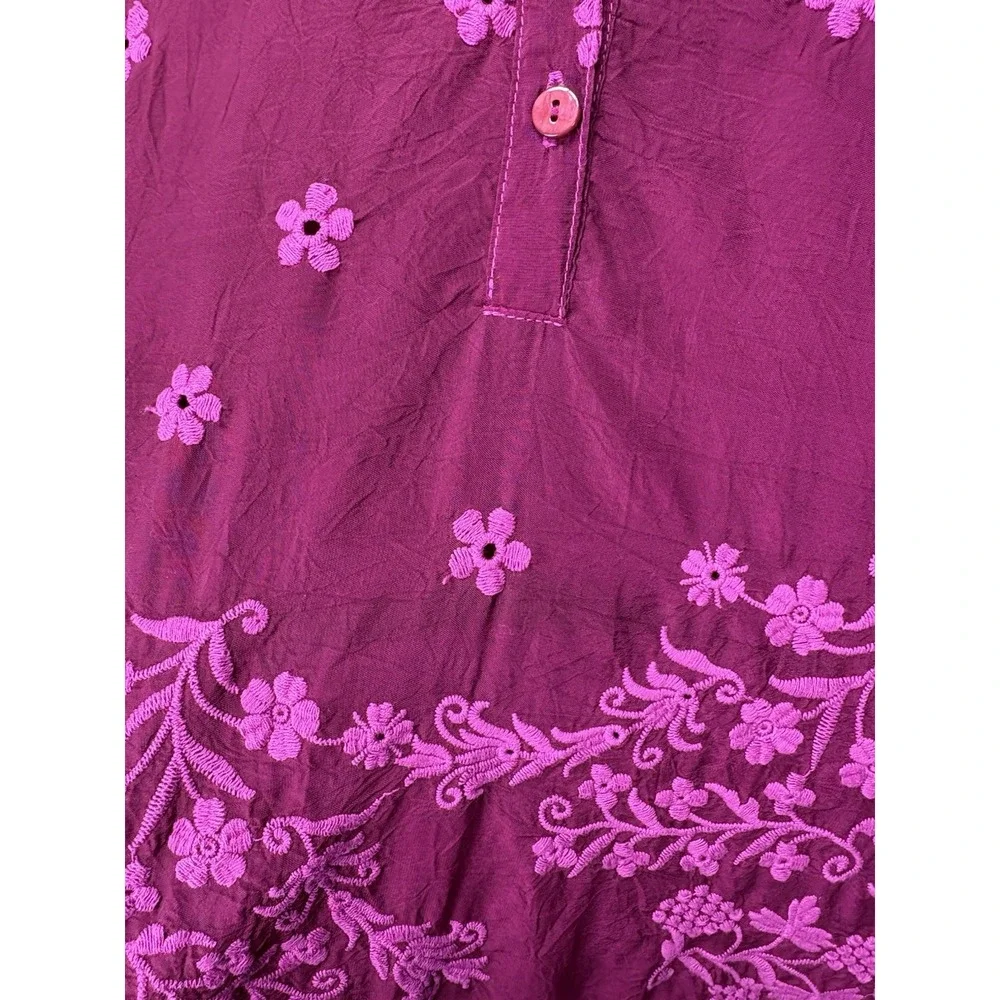 Johnny Was Womens XS Rayon Georgette Blouse Floral Embroidered Eyelet Boho